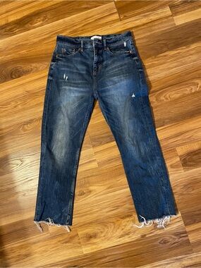 LOFT Dark Blue Distressed Cropped Jeans